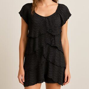 WHBM Lace Black Dress Women’s Size Medium Layered Ruffle Sheath Party Cocktail